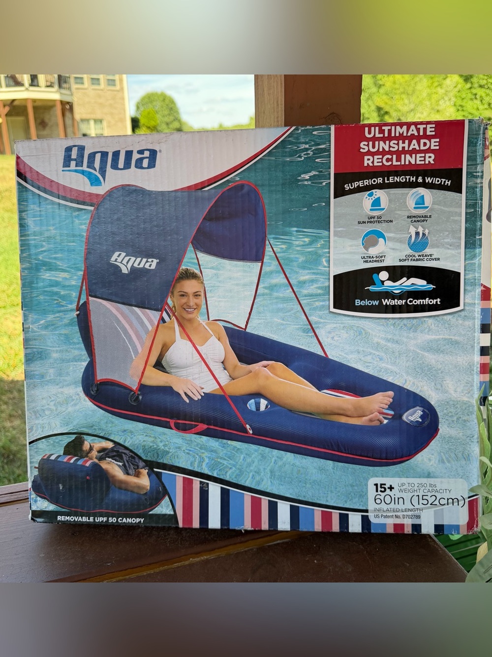 Aqua Ultimate Sunshade Recliner Ultra-Comfortable Mesh Covered Pool Lounge - Picture 3 of 9